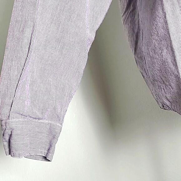 Holiday Shirt, Blue Pinstripe, Navy Collar, Red & Green Holly Accents, Size XL - Picture 5 of 8